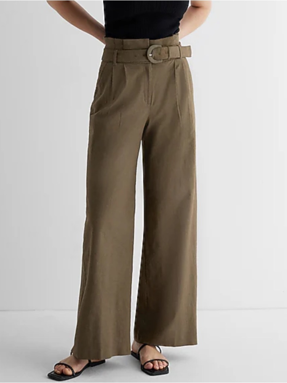 Express Olive Green Paperbag Waist Wide-Leg Chinos W/ Belt NWT SIZE 2R
